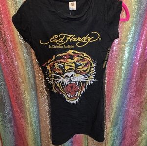 Ed Hardy Tiger rhinestones t shirt Medium